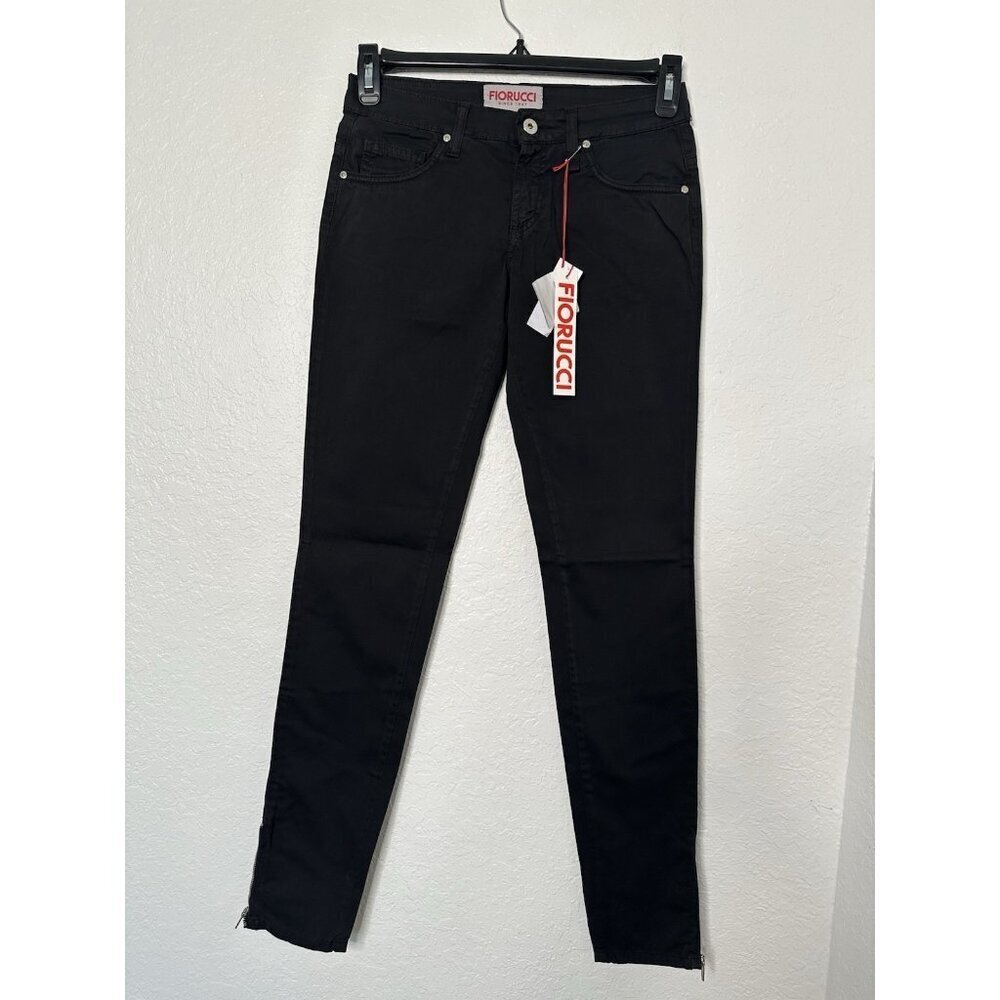 Fiorucci Black‎ Jeans Skinny Stretch 26/40 US 2/4 NWT Low Rise Zipper Hem Italy